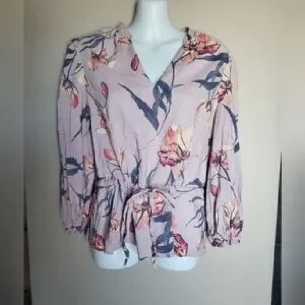 Floral Wrap Blouse in Blush Pink - Picture 1 of 3